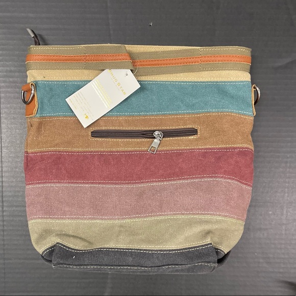 Snug Star Canvas Handbag Multi Color Striped Lattice Crossbody Bag - Picture 2 of 4